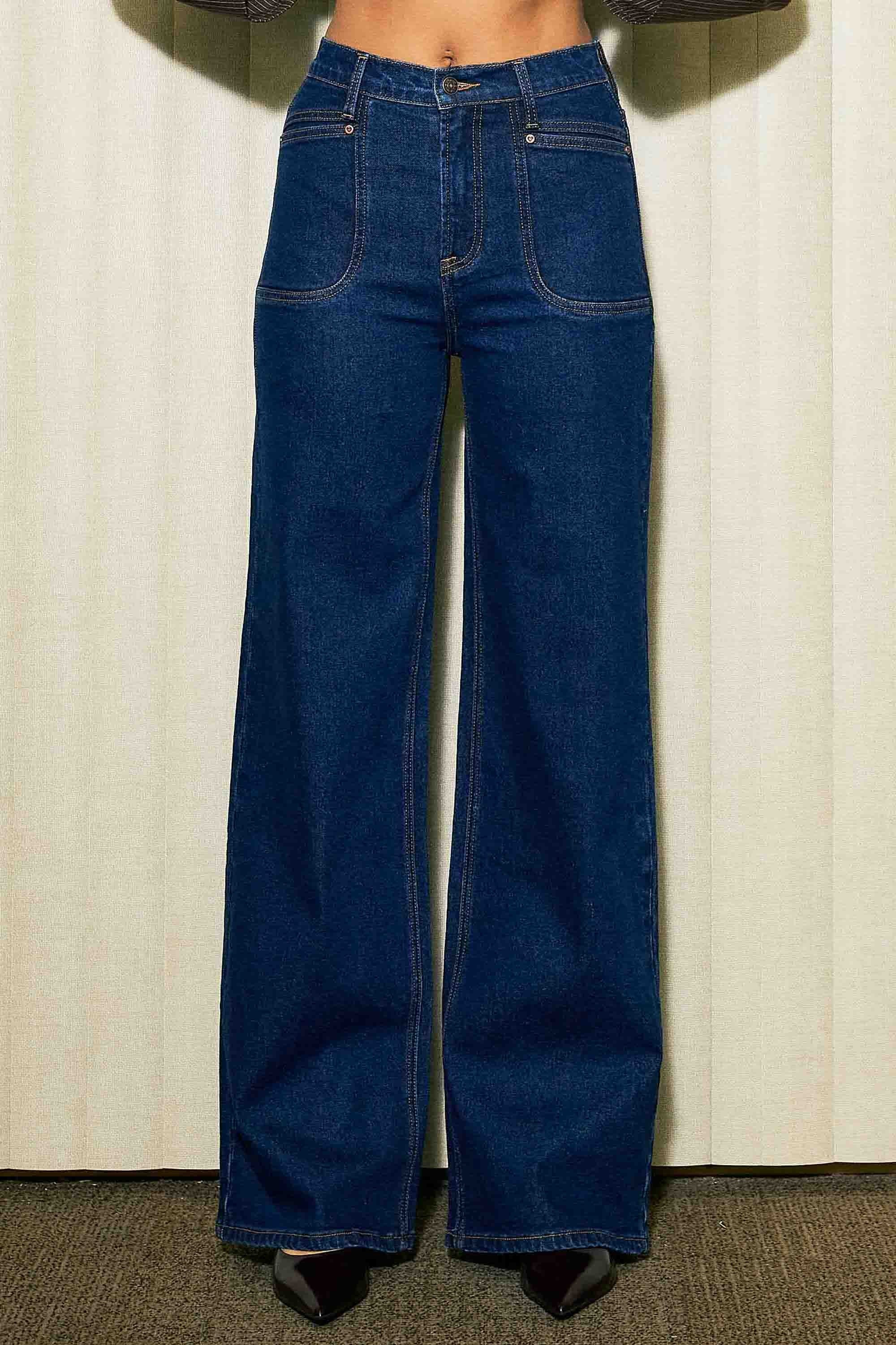 P6089] High-Rise Square Pocket Wide Leg Jeans – Vibrant miu