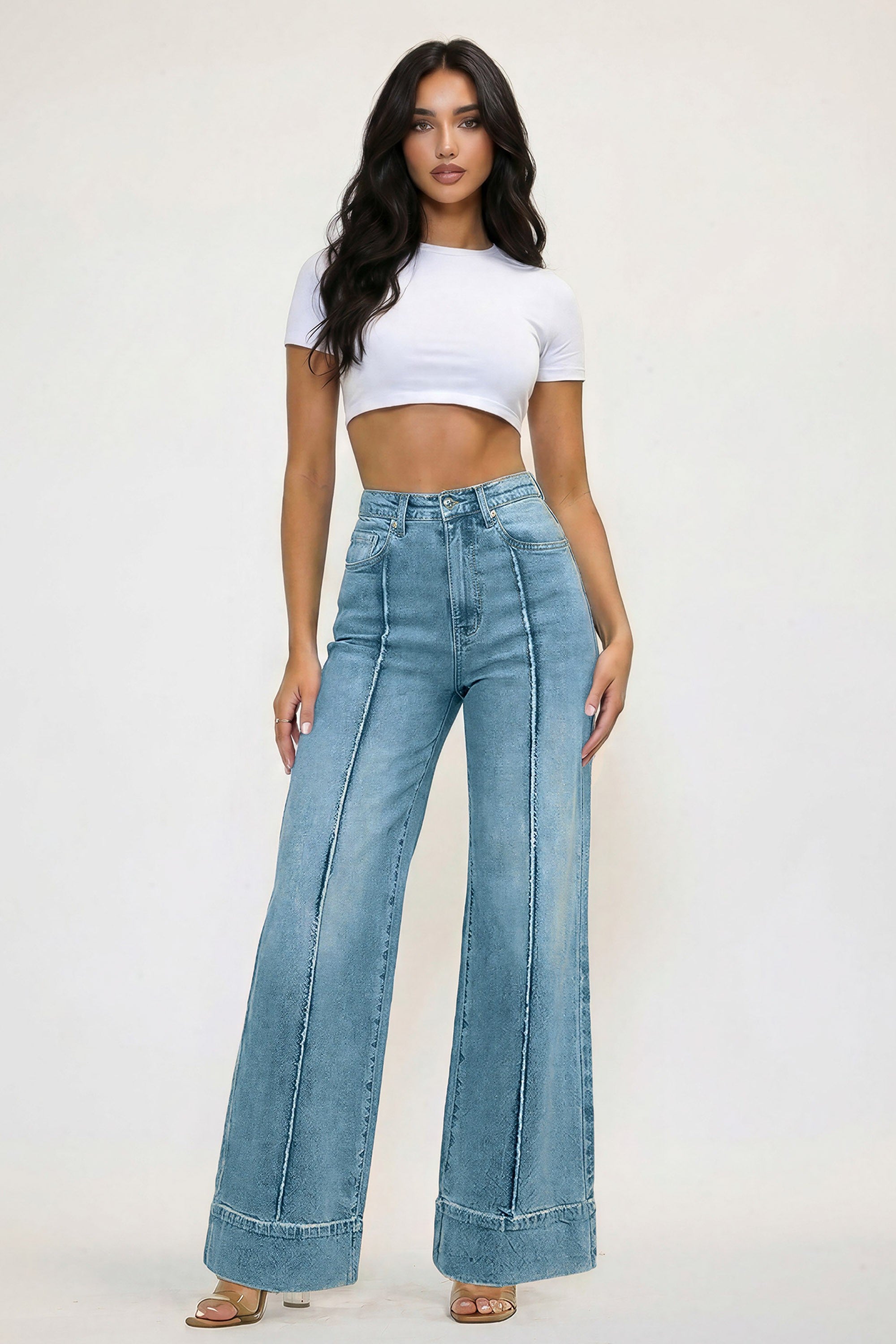 P6277] Wide Leg Jeans With Center Release Pintuck – Vibrant miu
