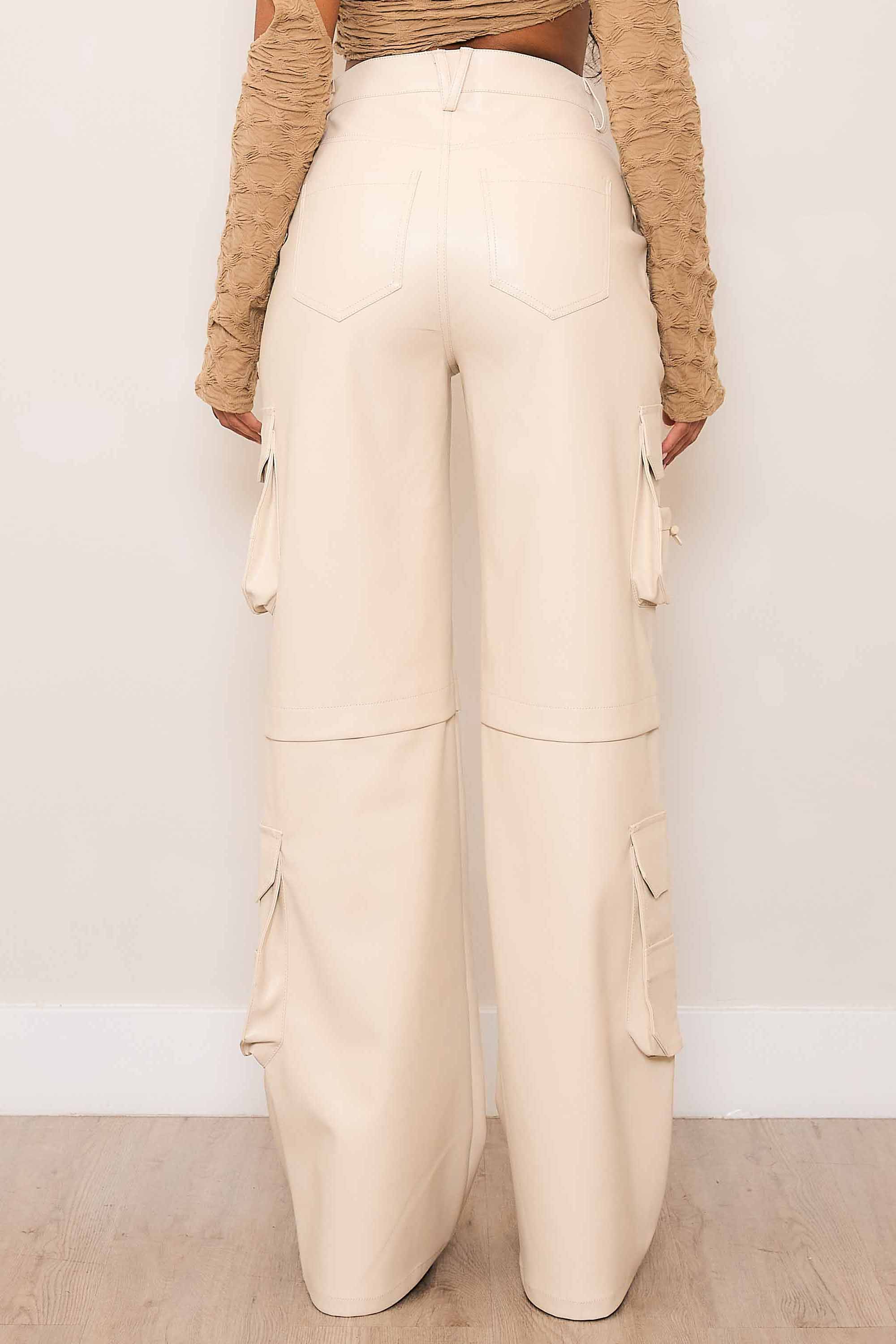P6117] Vegan Leather Wide Fit Cargo Pants – Vibrant miu