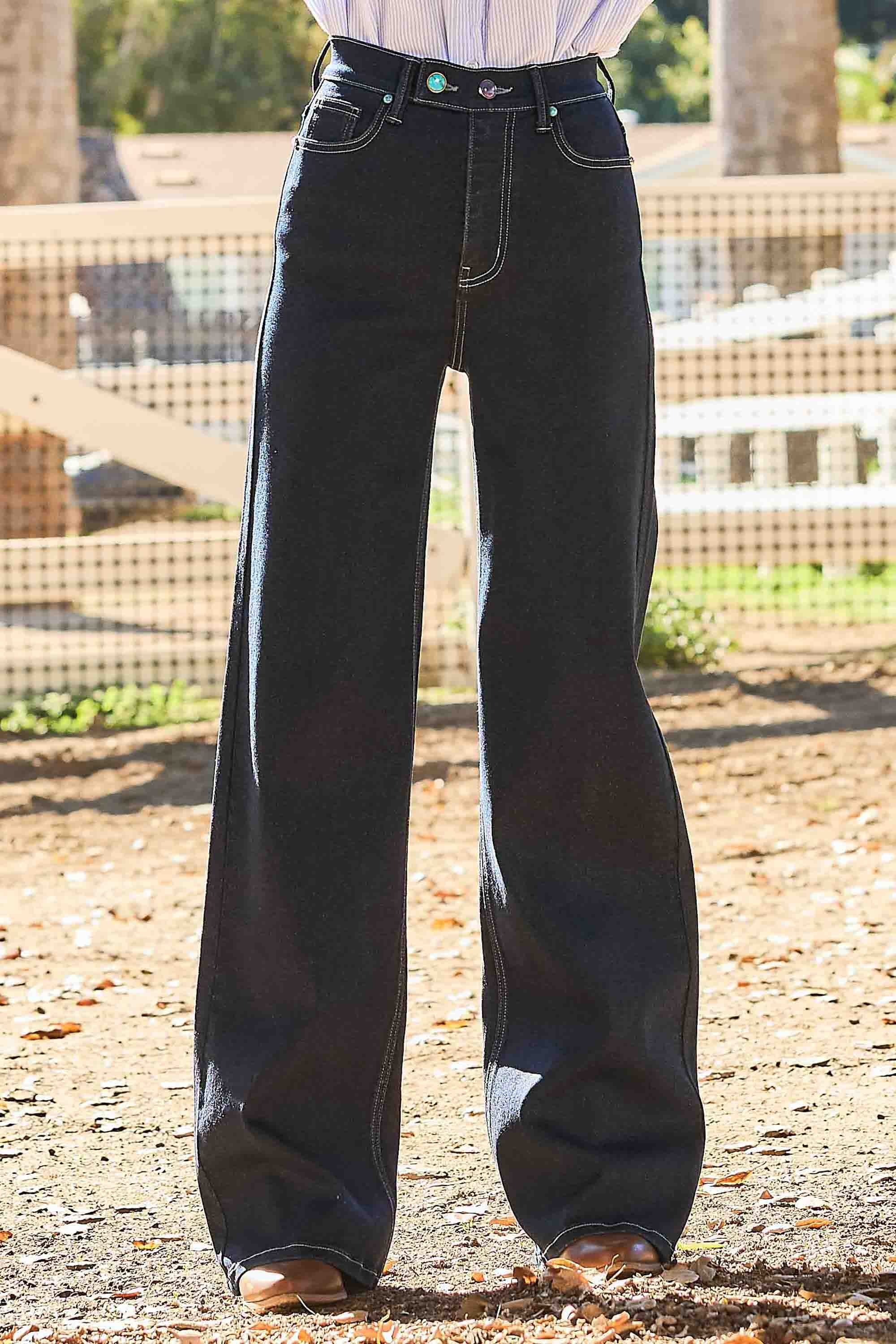 P6651] Jewel Button Wide Leg Jeans – Vibrant miu