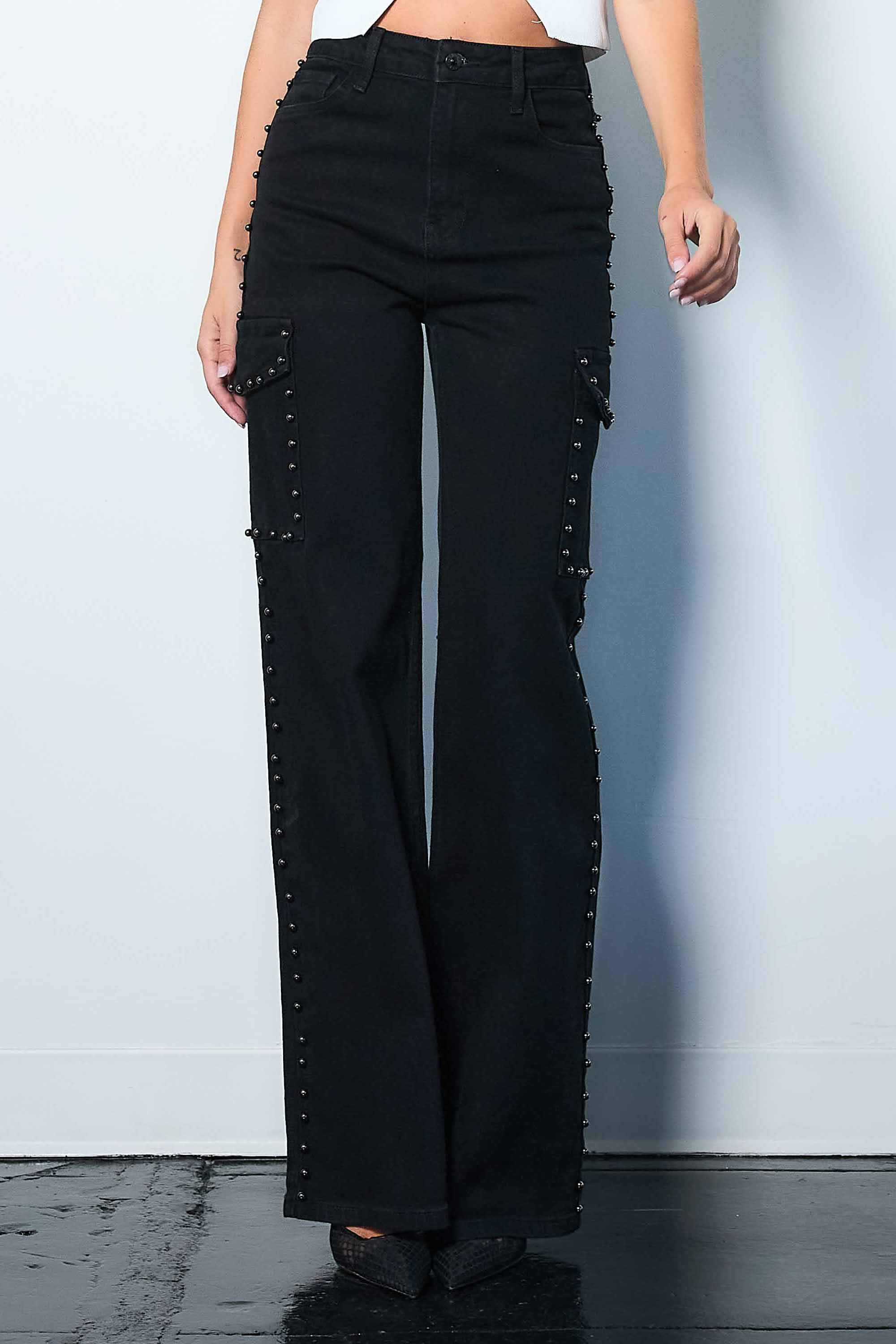 XPT264] Pearl High-Rise Wide Leg Cargo Jeans – Vibrant miu