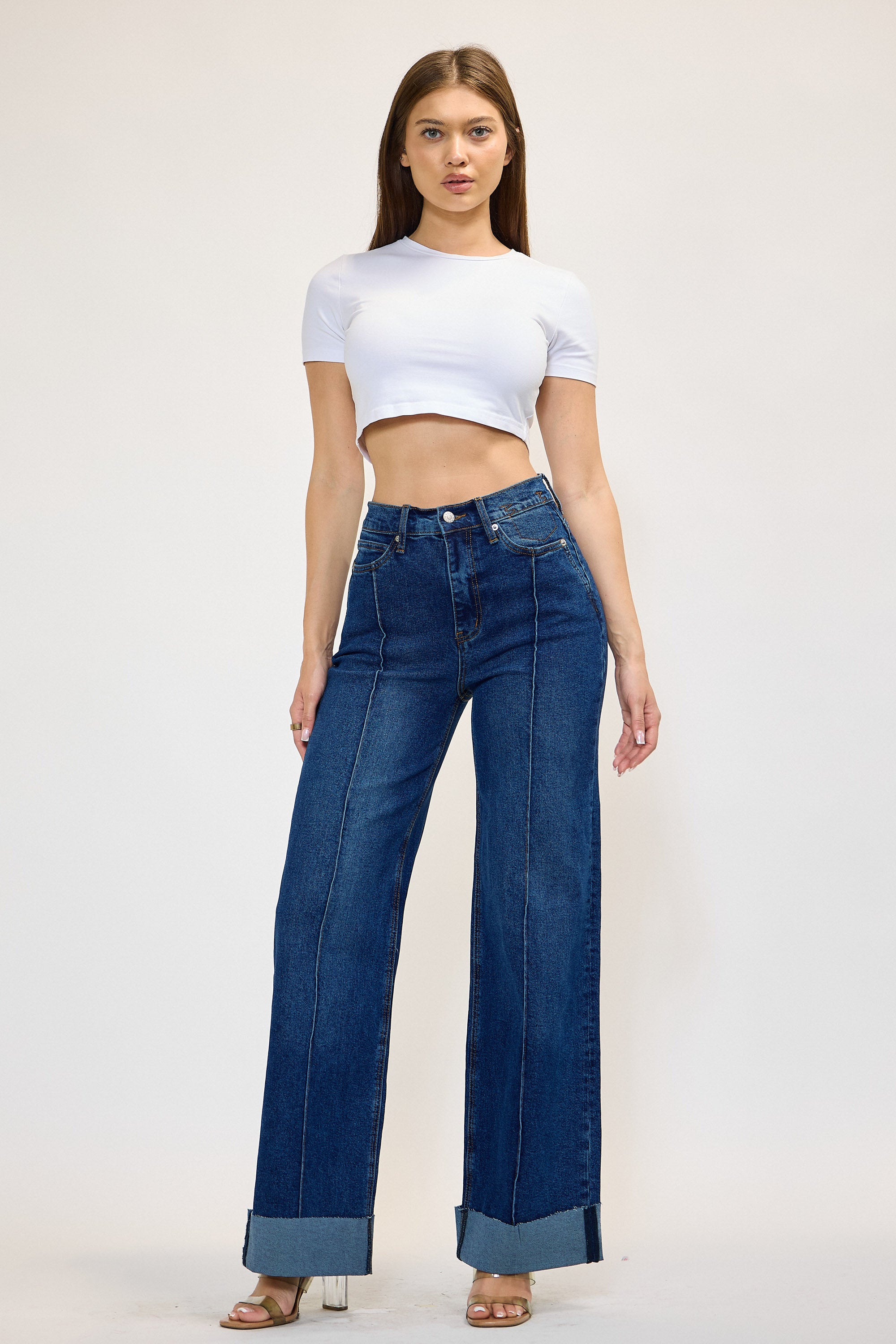 XPT352] Folded Hem Wide Leg Jeans – Vibrant miu