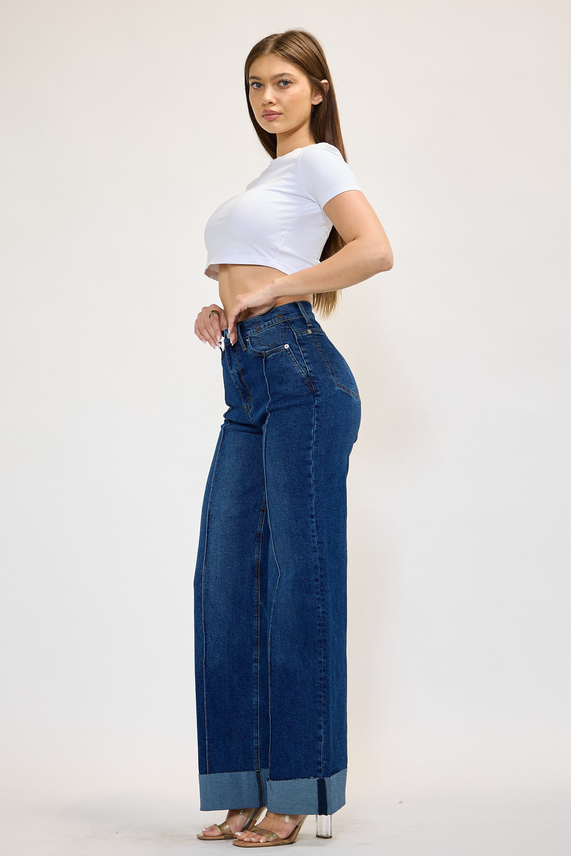 XPT352] Folded Hem Wide Leg Jeans – Vibrant miu