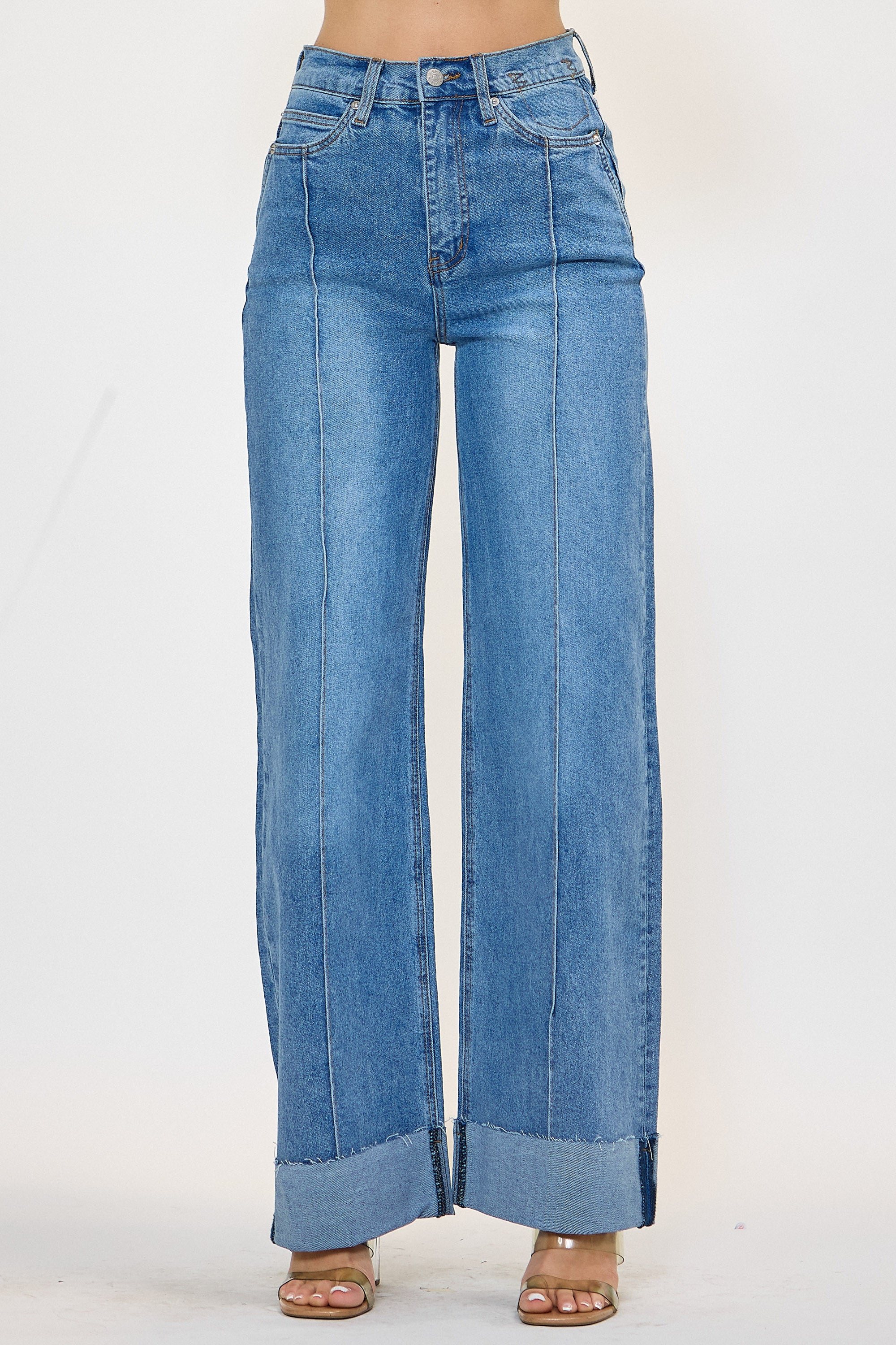 XPT352] Folded Hem Wide Leg Jeans – Vibrant miu
