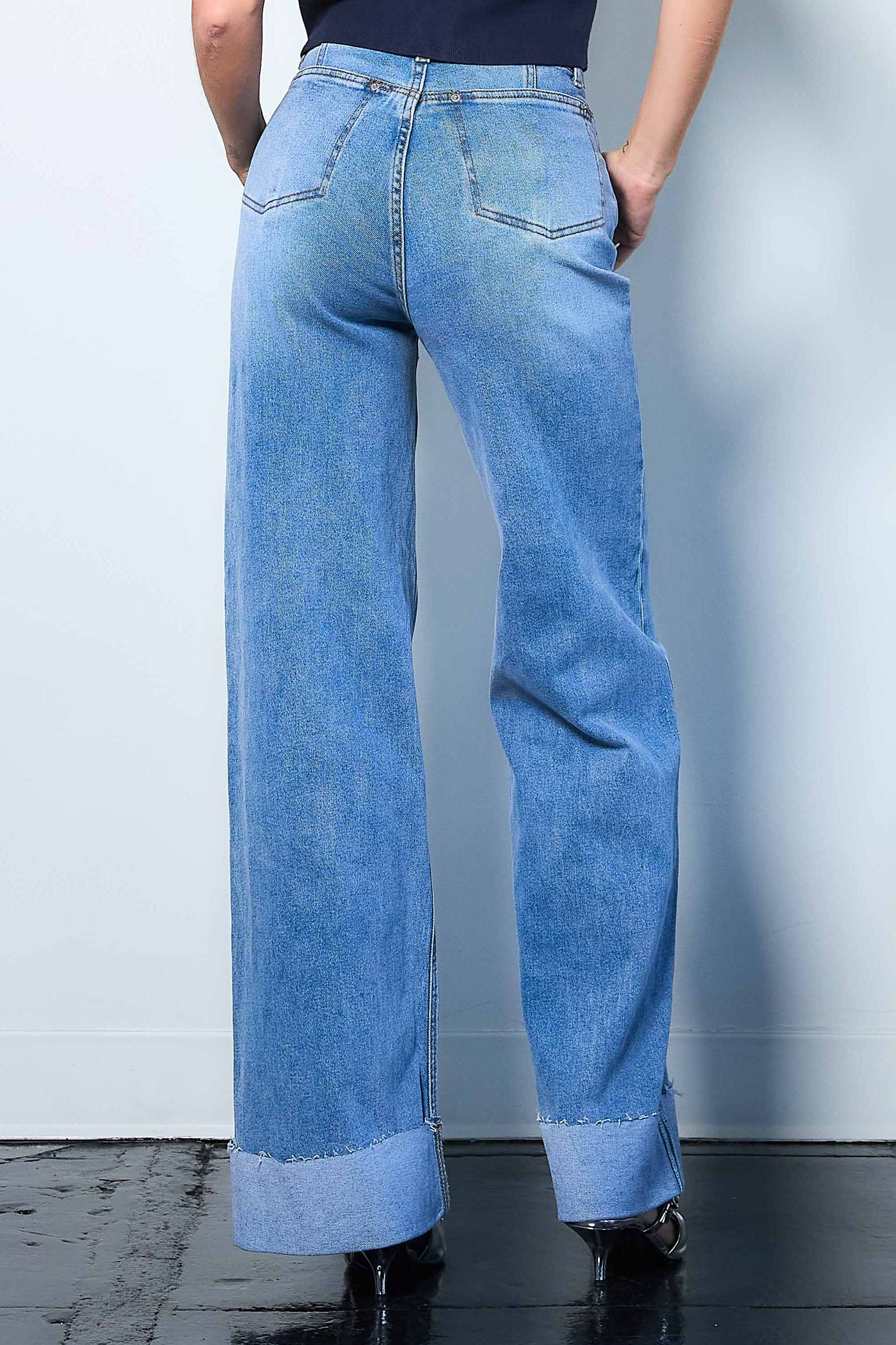 XPT352] Folded Hem Wide Leg Jeans – Vibrant miu