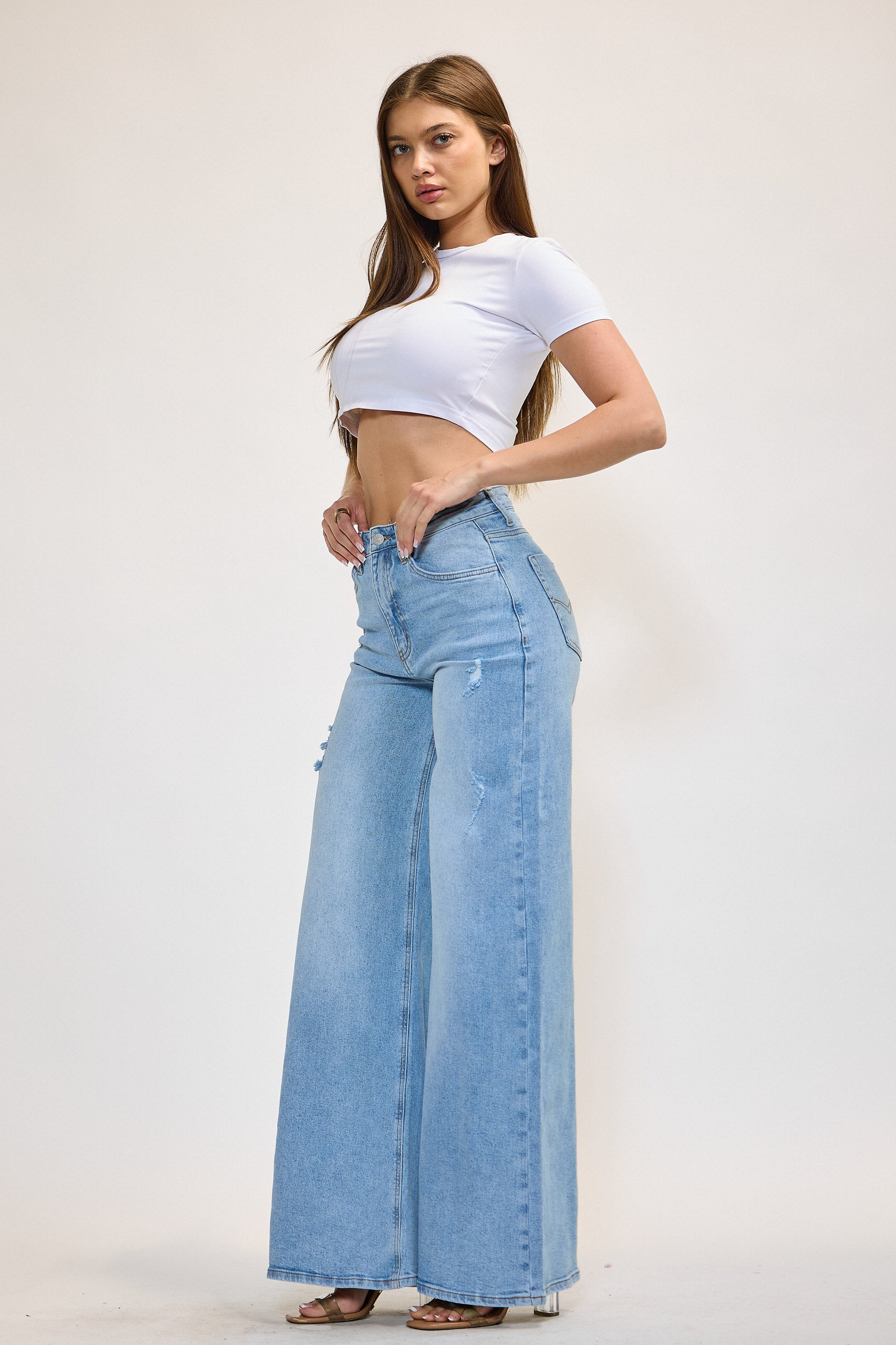 XPT409] High-Rise Extra Wide Leg Jeans – Vibrant miu