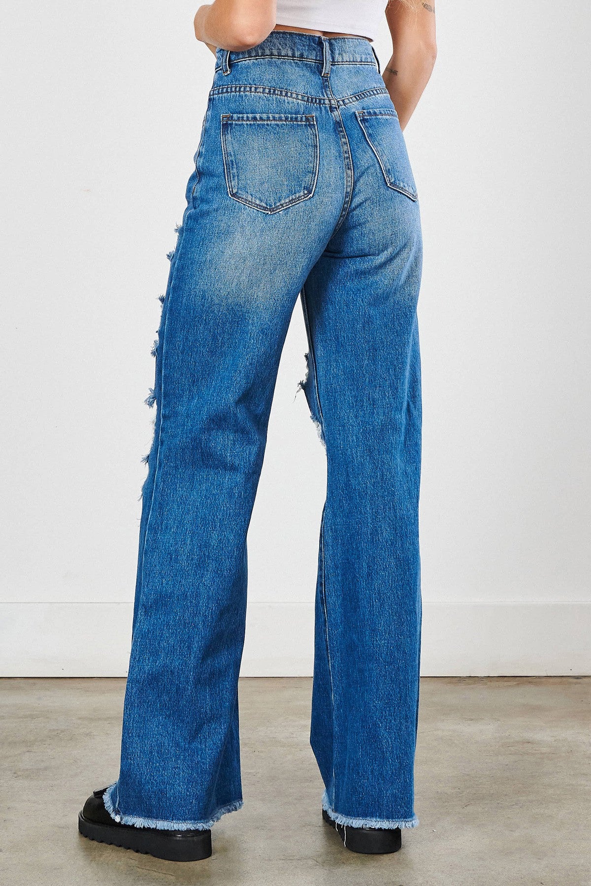 〈 NUTH 〉 Reverse Paneled Wide-Leg Denim Seam Detail Classic Wide Leg Jeans - Retro, Indie and Unique